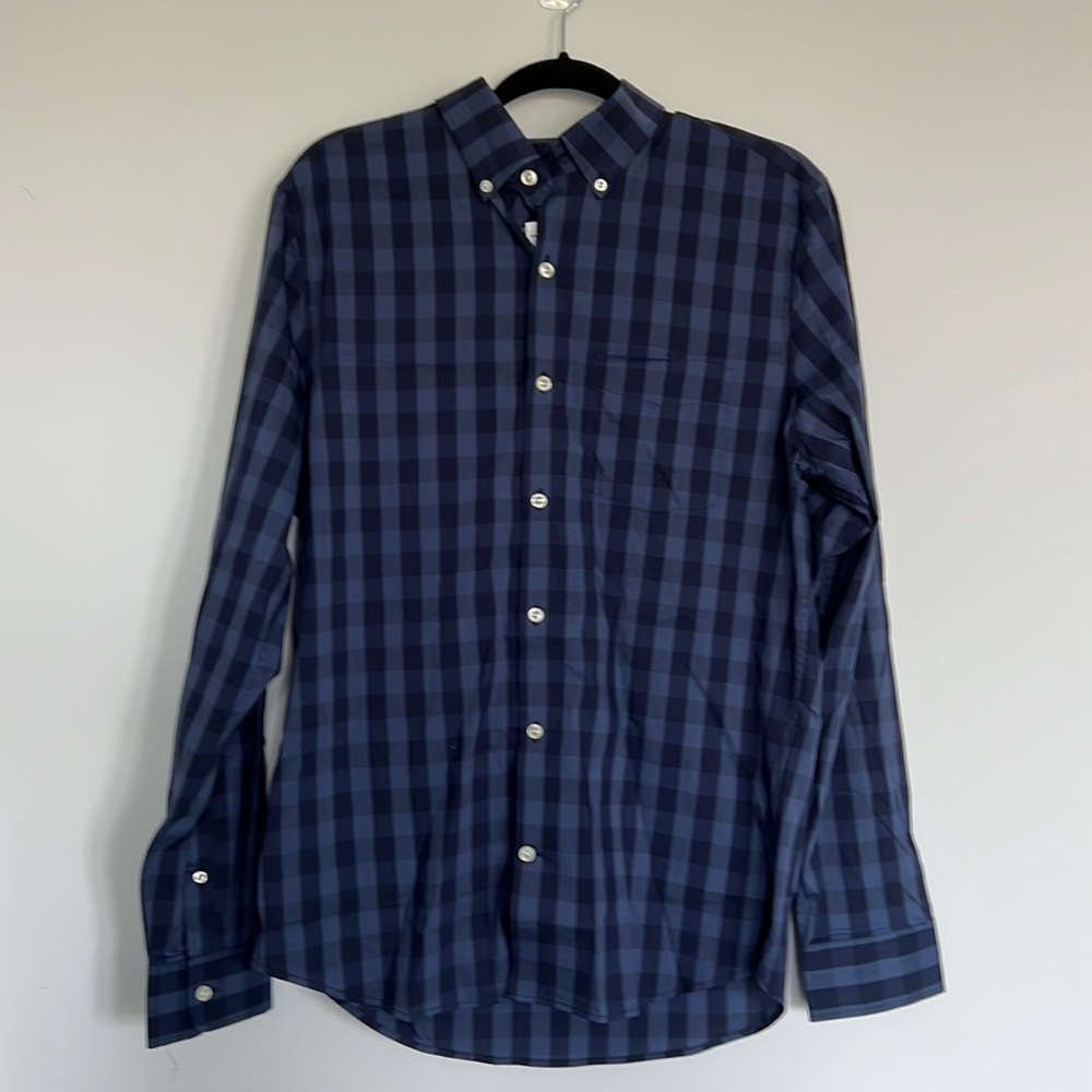 Boys gap medium slim gingham plaid navy shirt button down long sleeve